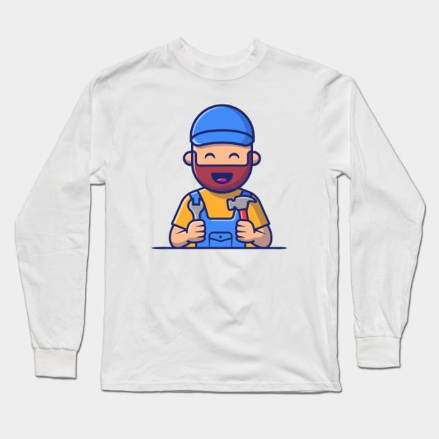 Handyman Holding Hammer And Wrench Long Sleeve T-Shirt by Catalyst Labs